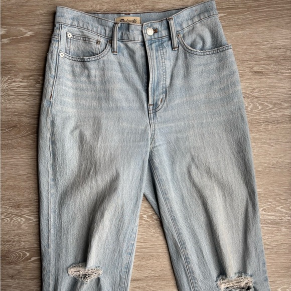 Madewell Blue Straight Leg Jeans with Distressed Details - Picture 3 of 6